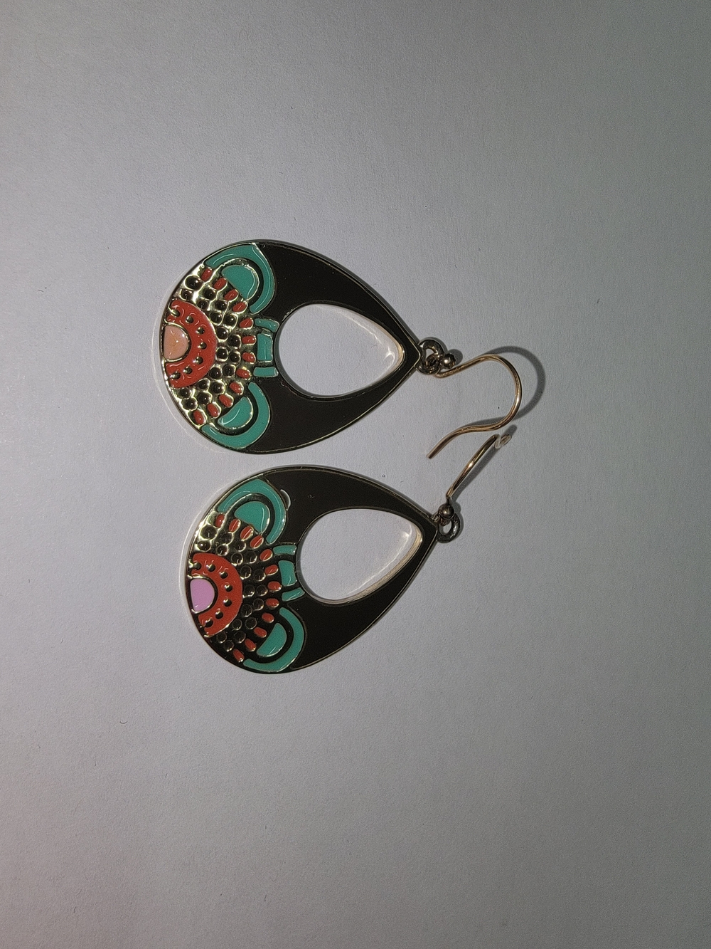 Vera Bradley Brown Teardrop Earrings with Turquoise & Coral Accents